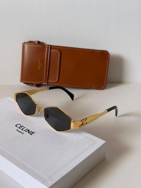 CLINE11 Lunettes de soleil CELINE Triomphe CL4S254 doré marron avec pochette bandoulière