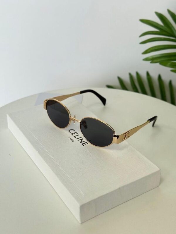 CLINE66 Lunettes de soleil CELINE Triomphe CL4S254 doré marron avec pochette bandoulière
